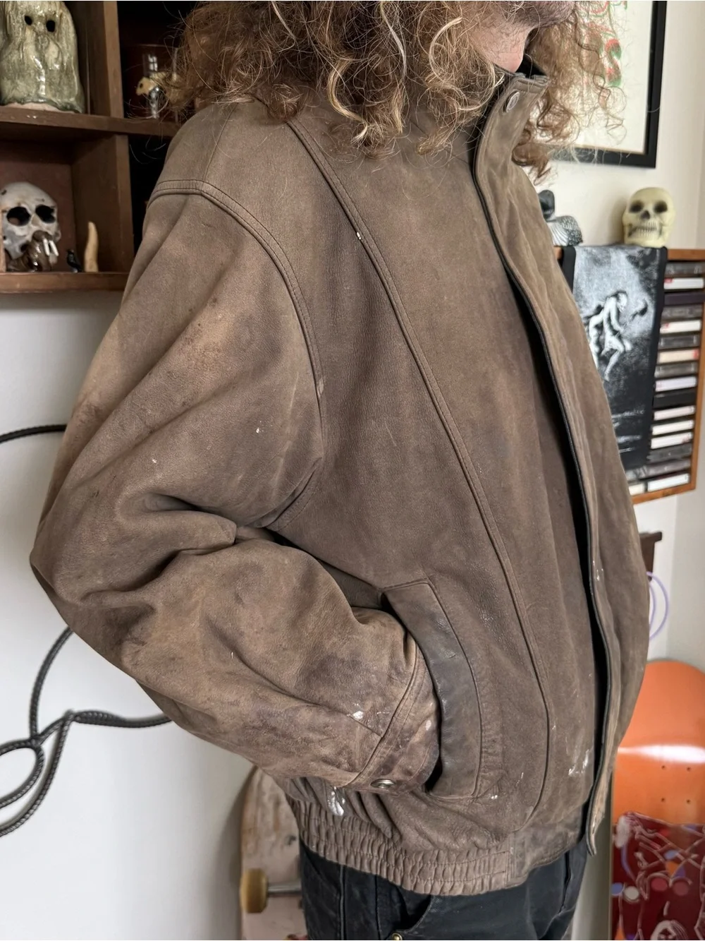 Vintage 80s Wilsons Leather Faded Brown Leather Bomber Jacket Grunge ~ Size XL